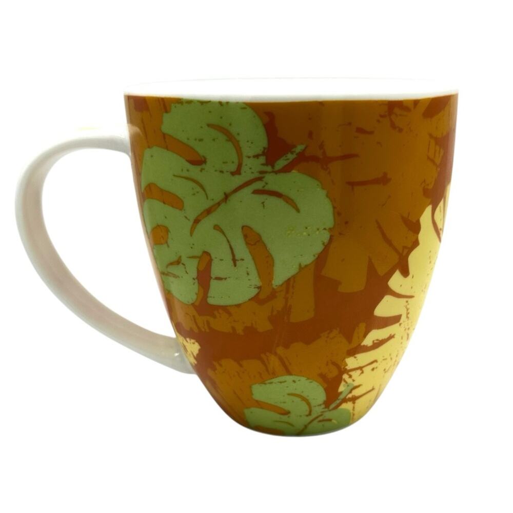 Starbucks Tropical Leaf Bananas Coffee Mug 2006 14 oz Orange Green